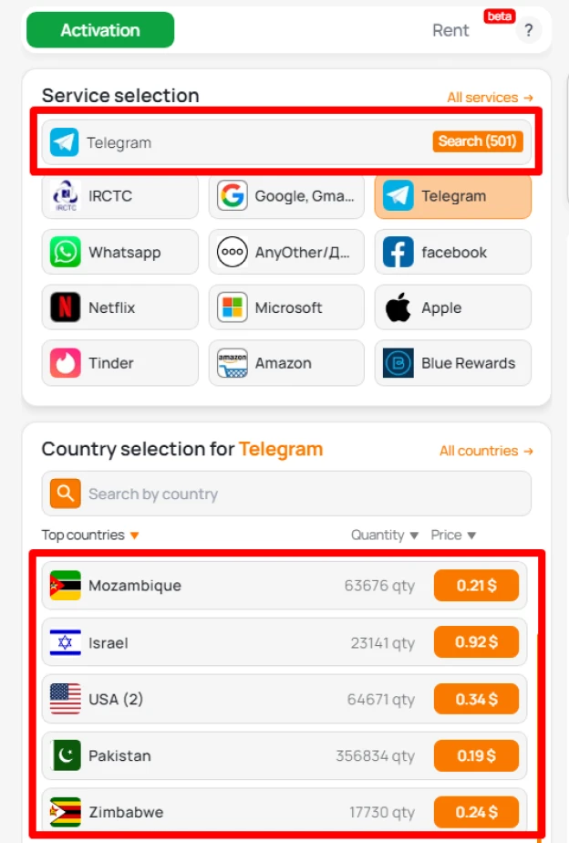 Get virtual number for Telegram